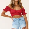 Camisoles Tanks Lantern Square V-Neck Open Navel Tie Top Midriff-Baring Shoelace