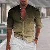 남자 캐주얼 셔츠 남자 긴 소매 셔츠 세련된 스탠드 칼라 3D 프린트 그라디언트 디자인 슬림 한 매일 꼭
