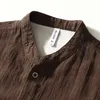 Chemises décontractées pour hommes styles japonais pour hommes en coton en lin à manches longues harajuku bouton de chemise de chemise plage avec doubles poches 24416