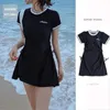 Professional Swimsuit Spring Swimwear Fairy Women Onepiece Sexy Bellycovering Short Sleeve Students Korean Bathing Suit 240409