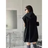 Trendy merk 2023 herfst/winter nieuw product patchwork pu lederen capuchon vest jurk eenvoudige zwart veelzijdige koele en knappe stijl