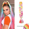 Jumbo Traiding Hair Rainbow Colors Extensions Fiber mélange quatre tresses colorées soyeuses tresse en queue de cheval Traids synthétiques colorés