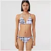 Womens Swimwear Designer Bikini Bathing Suits Summer Swimsuit Stripe Thread Head Check Pattern Set Fashion Comfortable Clothes Bikinis Otdpm