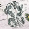 Camisas casuais masculinas 2023 New Hawaiian Red Leaf Men Florais tropicais Dazn Tops de verão Botão de manga curta Lei de férias solta praia 24416