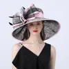 Berets Wholesale Flat Top Girls Gift Bow Knot Big Flower Lace Wide Brim Bride Afternoon Tea Party Fedora Hat For Women