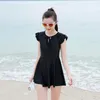 Kids Girl Swimsuit 원피스 슈트 드레스 검은 단단한 주름 916 년 십대 소녀 어린이 수영복 해변 240416