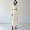 Colar de colarinho quadrado feminino conjunto de vestidos top e saias de clubes sexy roupas monocromáticas de moda 2 peças 2024 240402