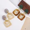 Dangle Earrings AENSOA Korean Contrast Color Acrylic Geometric Square Drop For Women Gold Metal Round Fashion Jewelry