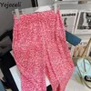 Calça feminina Yojoceli Summer Print Water Ripple Women Women Straight Loose Casual Longa Longa Cantura Alta Cão Plante Feminina Bottom Bottom