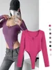 Women's T Shirts Sexy Zipper Asymmetrical High Waist Long Sleeves Jumpsuit