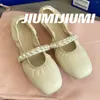 Casual Shoes 2024 Jiumjiumi est Spring Handgjorda äkta läder Mary Janes Round-Toes Flat Heel Ballet String-Bead Zapatos de Mujer