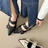 Super Hot Mary Jane Womens 42 Large Back Empty Single Shoes~Double Buckle Sandals Shoes~Summer 4cm Small Leather Shoes