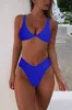 Bikini Set Womens Solid Color Bow Tie High Maisted Two-Piece Swimsuit Sexy Split