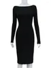 Lässige Kleider eleganter Reißverschluss Rückenless Schlitz Midi Kleid Frauen Chic Slash Neck Langarm Bodycon Abendparty Schwarz Frau