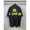 高品質のデザイナー衣料品家族イエローテープ印刷洗浄された摩耗したメッシュレッドTシャツユニセックス半袖の男性のための女性