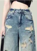 Women's Jeans Summer Big Size Ripped Boyfriend Street Style Hole Wide Leg Pants Women Baggy Hip-hop Straight Trousers Female Denim Pant