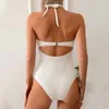 Dames badmode stevige kleur sexy backless slankelen bikini origineel zwempak bayan 2024 dames