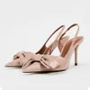 Sandalias Traf Pink Bow Patent Patente de cuero para mujer Slingbacks 2024 para mujer Slingbacks Bomba Classic Sweet High Heel Sandals J240416