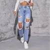 Jeans pour femmes femmes en détresse pantalon droit denim lavage de la cheville trous trous poches hautes zipper zipper streetwear solide