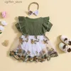 Rompers Liscywind 0-2y bébé fille robe robe robe fleur broderie rigle ruffles ruffles cou de coues à sauts de bodys d'été avec bandeau arc l410