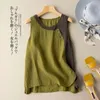 Women's Tanks Sleeveless Vest Cotton Linen Casual O-Neck Buttons Blouse Shirt Korean Fashion Female Clothing Tops 2024