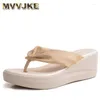 Slippels strandschoenen dames mwomen hakken rubber slippers platform High Hawaiiaanse platte zachte rome echte lederen glijbanen stof