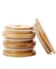 Bambu Cap Lids 70mm 88mm Återanvändbar bambu murburklock med halmhål och silikontätning7248775