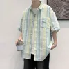 Men's Casual Shirts Explosive Handsome Fashion Loose Plaid Coat Daily Short Sleeve Striped Shirt Youth Feel Clean And Tidy