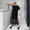 Casual Dresses Faux Two Piece Design 2024 Summer European Holiday Women Short Sleeve Loose Long Maxi Cotton Blend T-Shirt Dress