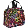 peace Symbol Womens Lunch Box Abstract Frs 1970S Love Sign Heart Pattern Insulated Lunch Bag for Work School Outdoor g9M6#