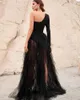 Partykleider Florine Tulirain bodenlange A-Line One-Shoulder Evening Kleid High Split Black Tulle Elegant Belt Prom Kleid für sexy Frauen