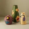 Vases Retro Style créatif peint en céramique Vase Ornements de salon Arrangement de fleurs de salon Porche TV Cabinet décoration