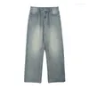 Men's Jeans Spring And Summer American Retro Light Color Water Scrubbing Worn Men WomencleanfitStraight Loose Wide-Leg Pants
