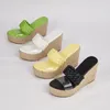 Sandales jaunes femmes pantoufles calices plate-forme noirs talons transparents ceinture tissée des dames d'été tissé plage verte plage 10cm