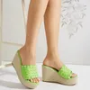 Sandals Green Womens Slippers Wedges Platform Black Heels Belt Woven Summer Ladies Shoes Yellow Beach 10cm