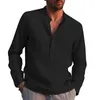 S-5xl Baumwoll-Leinenhemd Langarm Crew Hals Herren Sommer einfache schlichte Bluse Button Down Tops Plus Size 240407