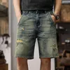 Men's Jeans Moto & Biker For Men Denim Shorts 2024 Summer Loose Fit Hip Hop Ripped Distressed Hollow Out Knee Length Pant