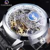 Wristwatches Fashion Forsining Luxury Top Brand Authentic Moon Phase Fully Automatic Men Hollowed Mechanical Leather Watches Reloj Hombre