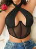 Женские танки Camis Женские танки сексуальные кросс -халтер корсет Bustier Mesh Bone Tops Women Женщины связывают трубку без спины Slim L49