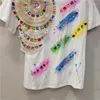 Women's T Shirts European Heavy Industry tredimensionell blommor strass Sekvenserad handmålad tryckt tryckt kortärmad T-shirt Y2K TOP