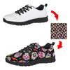 Buty swobodne Noisydesigns Black Mesh Flats Sneakers Różowa krowa skóra nadruk Spring Autumn koronkowy spacer obuwie zapatillas 2024