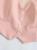 Willshela Women Fashion Two Piece Set Pink Tops Pantalon Ligne droite Vintage Vneck Single Femme Chic Chic Suit 240407