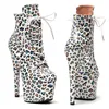 Dance Shoes Leecabe Shinny Leopard Upper Platform 17CM/7inches Pole Dancing High Heel Boots