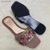 Slippers Summer New Womens Fashion Flat Heels Slides для женского скольжения на цветочном цвете красочная бриллиантовая обувь Flip Flops H240416 JF0F