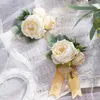 Bracelets de charme Rose artificial Camellia Head Wrist Flower Wedding Layout Floral Wall Production Produtor Casa de corsagem de noiva