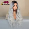 Nouveau pour les dames à mi-longueur, casque en dentelle ondulée avec des reflets de gradient psychique brun pour cheveux pour filles Cosplay Wig