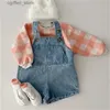 Rompers 2533C Barn Suspender Pants 2022 Nya Summer Baby Boys Jumpsuit Fashionable Girls Strap Pant Casual Strap Denim Shorts L410