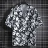 남자 캐주얼 셔츠 쿠바 칼라 셔츠 남성 흑백 인쇄 탑 포켓 폴로 여름 짧은 슬리브 해변 파티 첫 번째 의류 24416