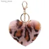 Plush Keychains 2022 Groothandel Winter Hot Style Rex Rabbit Fur Luipard Love Keychain Fashion Ladies Plush Bag Hanger Y240415