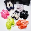 Slippers Summer Women's Jelly Shoes Brazil 3D Camellia Flower Flat Bottom 7 Colors Candy Color Beach Flip Flops